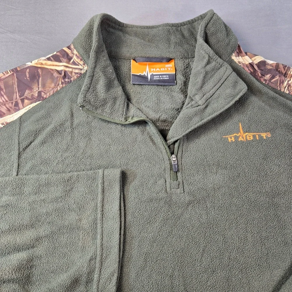 Habit‎ Men's XL Fleece 1/4 Zip Pullover Forest Green Camo Accent FJ1269 Hunting